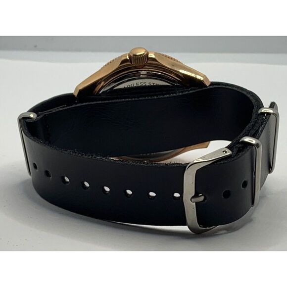 Fossil AM4616 Women's Black Leather Analog Beige Dial Genuine Wrist Watch RU239 - Picture 9 of 11